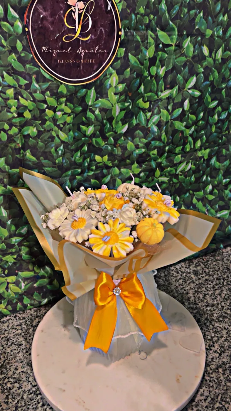 Sunflower bouquet wrapped in bright yellow paper